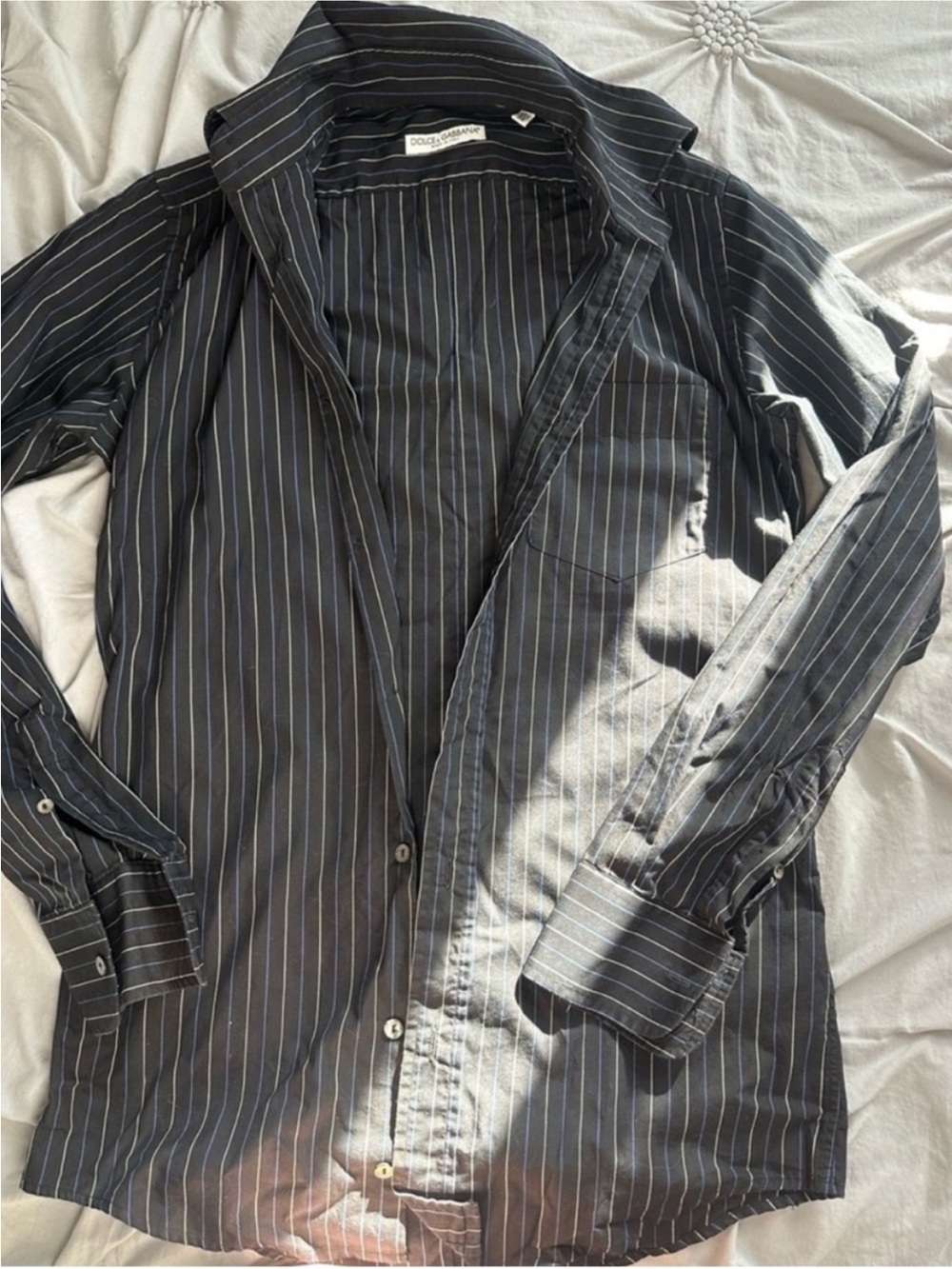 Dolce & Gabbana Black Blazer with Slim Blue Pinstripes - Picture 3 of 8